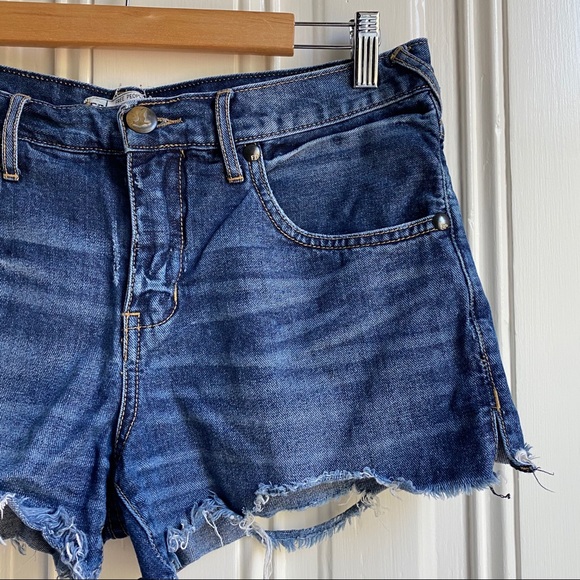 Free People Blue Distressed Cut-Off Jean Shorts - Picture 2 of 11